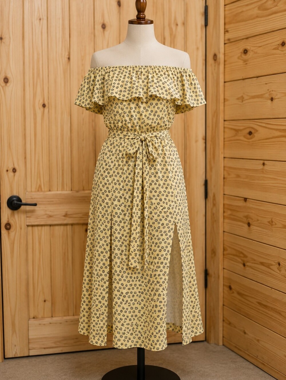 1. State Yellow Off-Shoulder Floral Tie-Waist Midi Dress